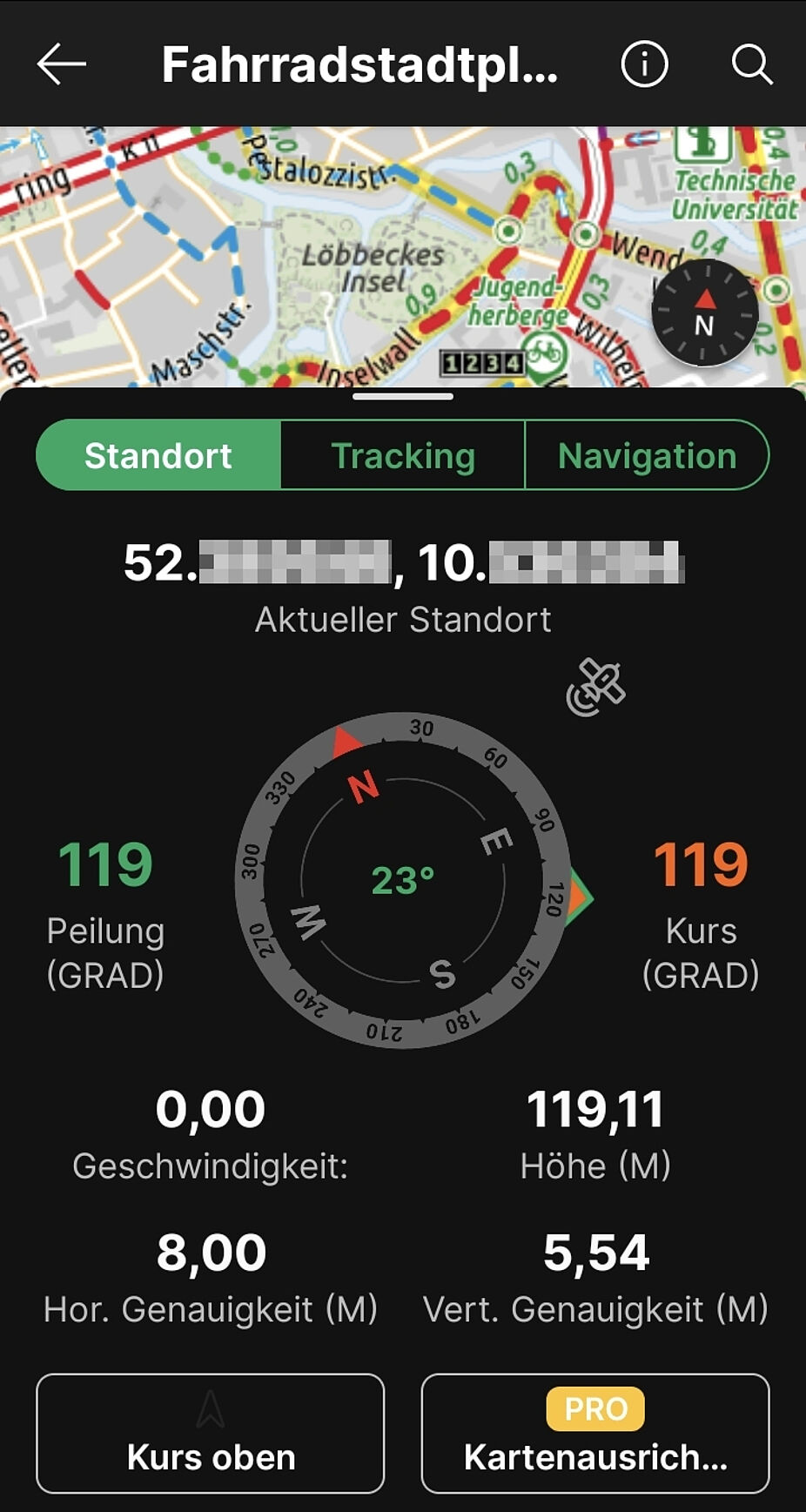 Screenshot: Standortanzeige in Avenza Maps Screenshot: Standortanzeige in Avenza Maps