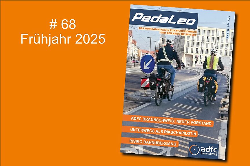 Titel PedaLeo 68 Das Bild zeigt die Titelseite der Pedaleo-Ausgabe 68, Frühjahr 2025