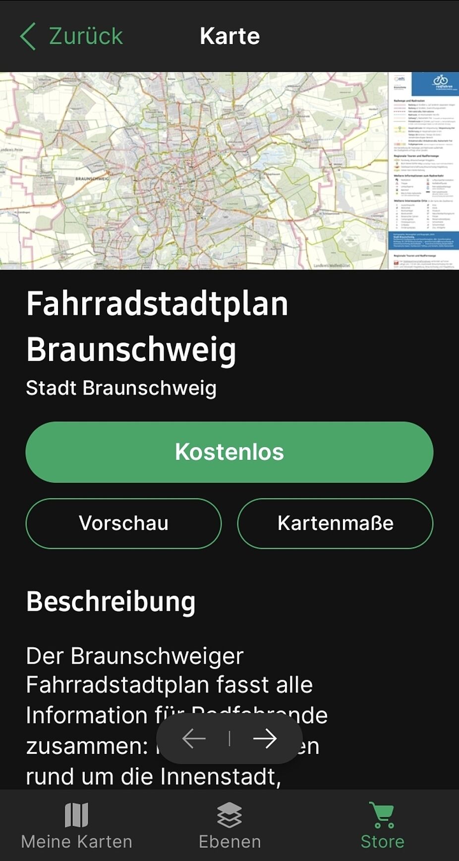 Screenshot: Download des Fahrradstadtplan über den Store in Avenza Maps Screenshot: Download des Fahrradstadtplan über den Store in Avenza Maps