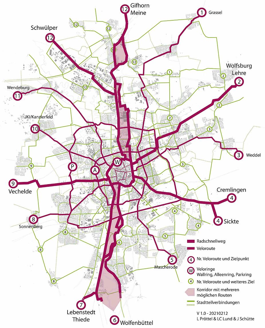 Vorschlag für Veloroutennetz in Braunschweig Feb. 2021