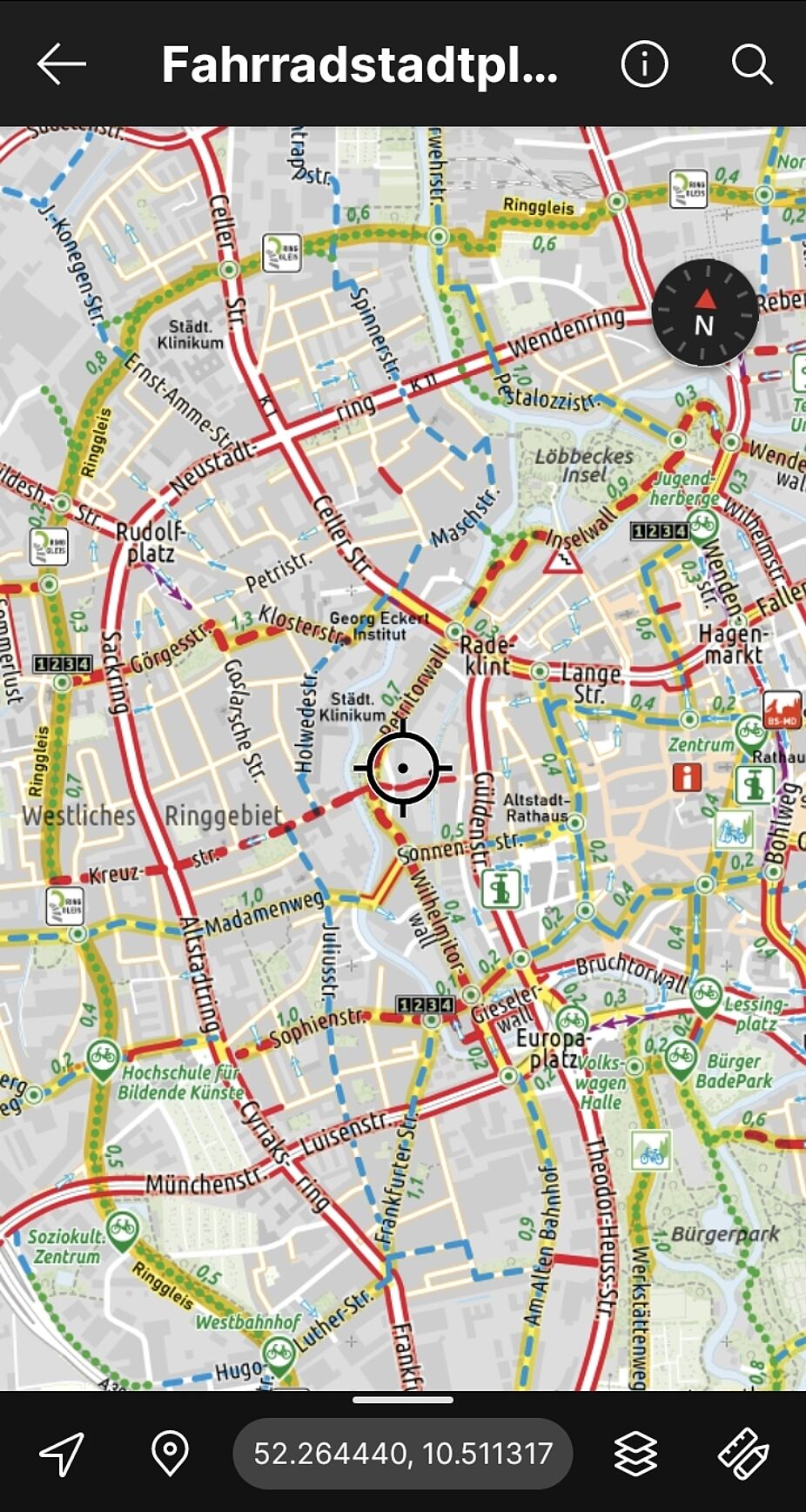 Screenshot: Fahrradstadtplan in Avenza Maps Screenshot: Fahrradstadtplan in Avenza Maps